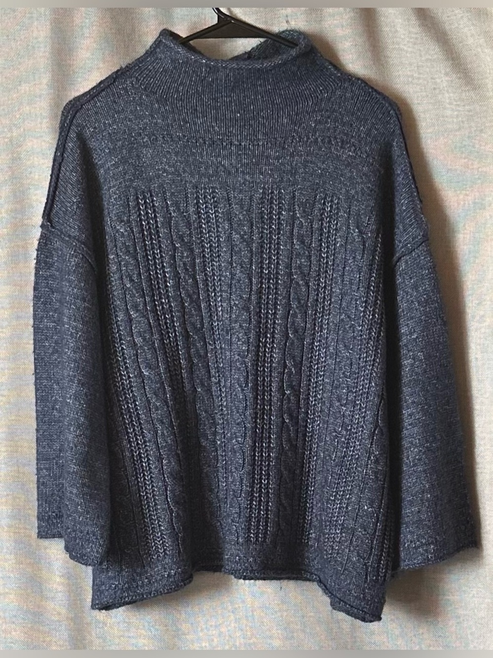 a.n.a•mock-neck 3/4 sleeve cable knit sweater•XXL•cotton•blue/gray•drop shoulder